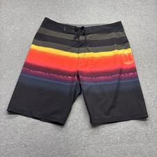 Hurley Board Shorts Mens 32x9" Flat Front Swim Trunks Black Orange Pocket Logo