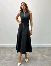ZARA NWT GRAY PINSTRIPE MIDI DRESS SIZE S