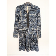 Uncle Frank Dress Abstract Knit Fit and Flare Zipper Boho Quirky Blue Size S