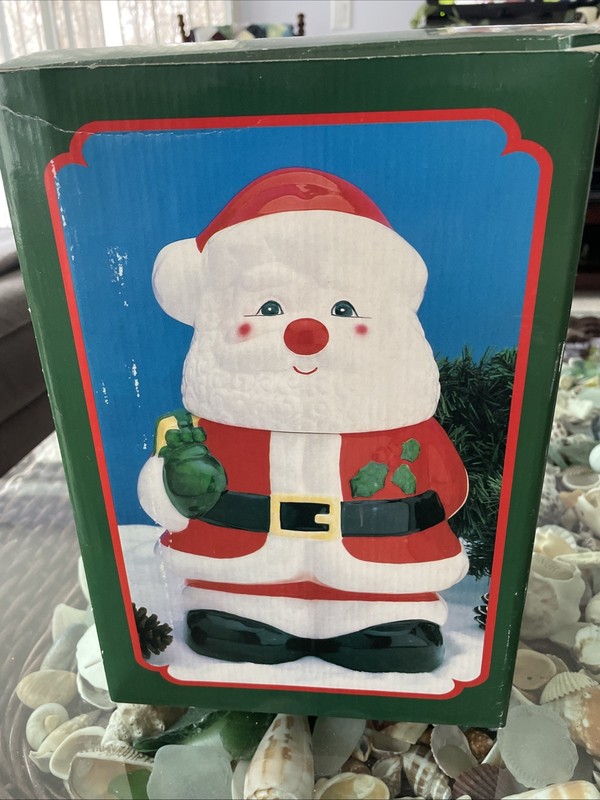 NOS Vintage Ceramic Santa Claus Christmas Cookie Jar 11” Tall In Original Box