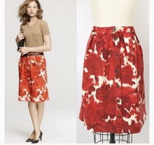 J Crew Red Floral Button Front Skirt.