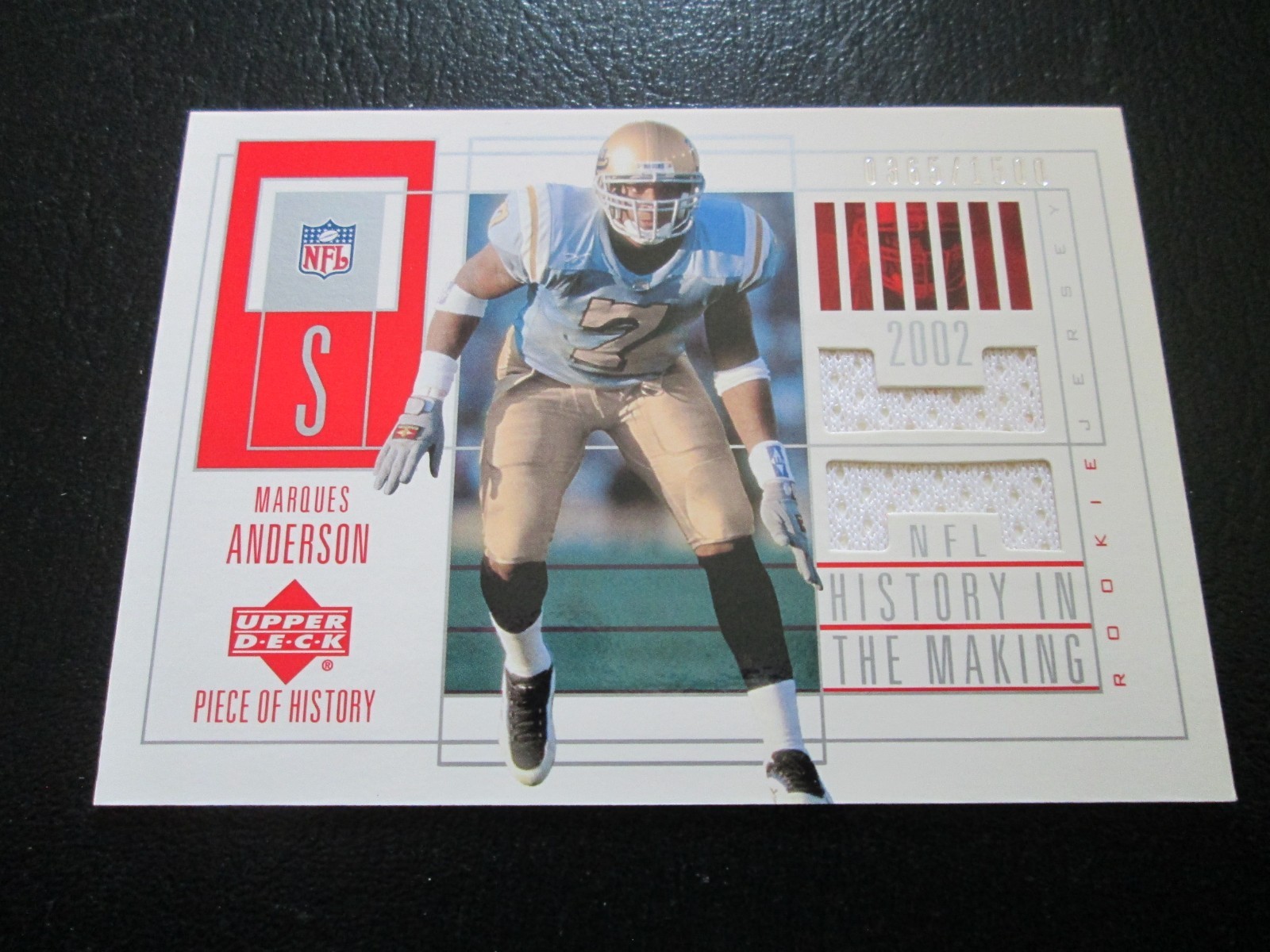 MARQUES ANDERSON 2002 UD PIECE OF HISTORY ROOKIE GAME WORN JERSEY CARD #365/1500