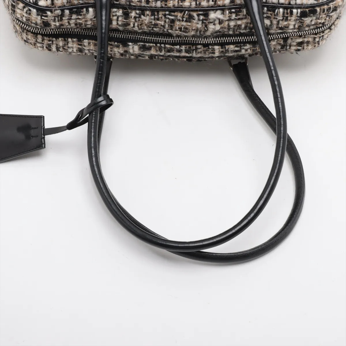 Prada tweed x leather Hand bag Black thumbnail 5