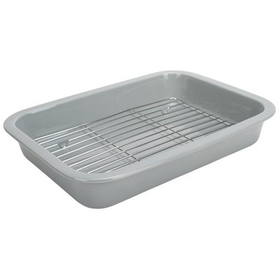 Large 13 inch Stoneware Porcelain Baking Dish With Stainless Steel Rack, Grey