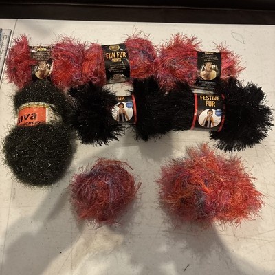 Fun Fur/festive Fur craft Yarn Lot Of 6 Skeins Various Colors (E1)