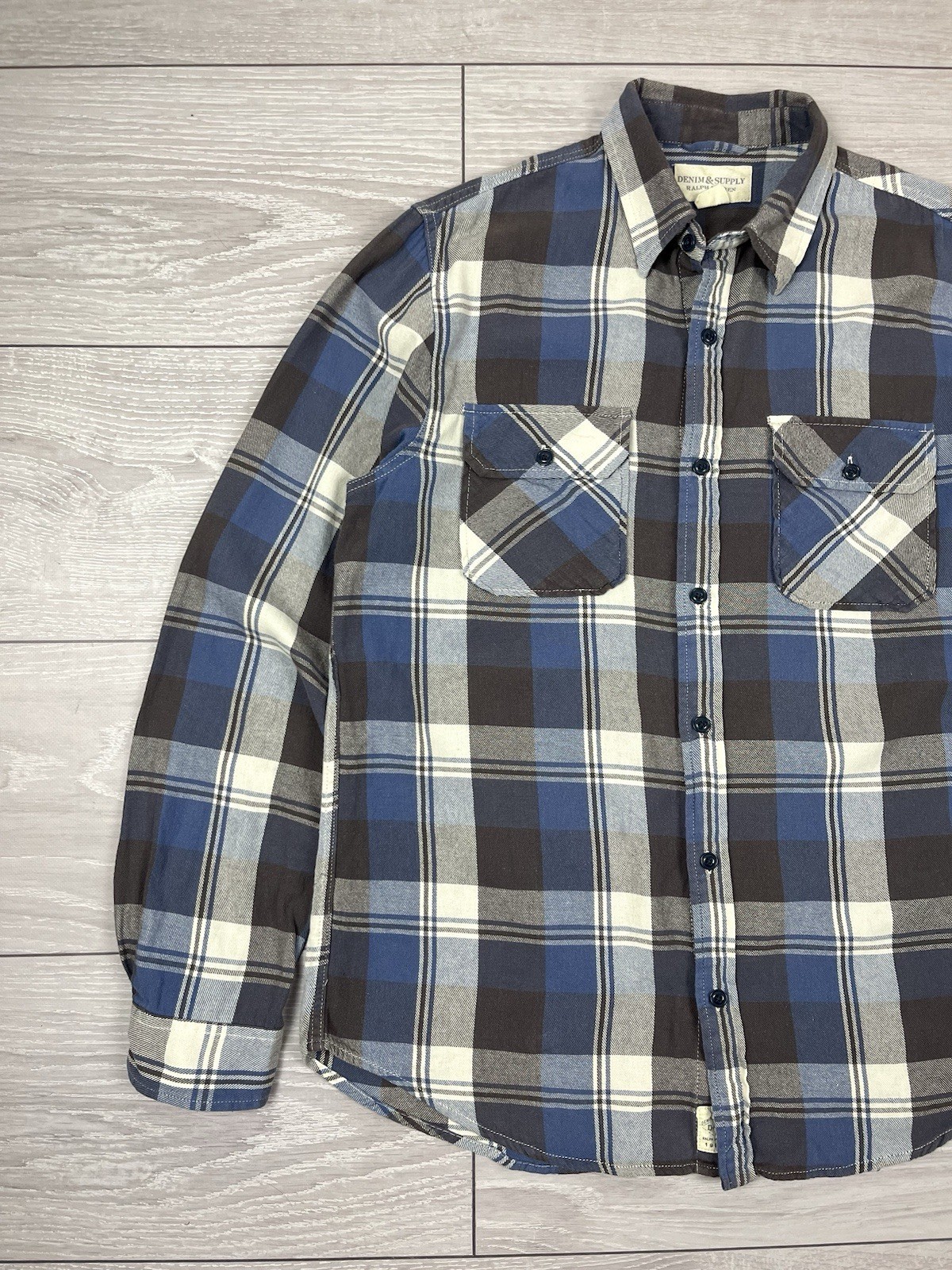 Ralph Lauren Denim Supply Cotton Flannel Plaid Button Shirt Mens L Size image 4