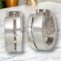 Creolen Rund 925 Sterling Silber Mattiert 2 Zirkonia Ohrringe Silbercreolen