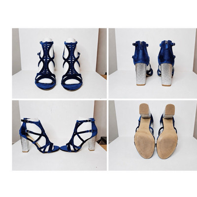 GGGM Blue Strappy Open Toe Block Heel Sandals Synthetic Women s US 9