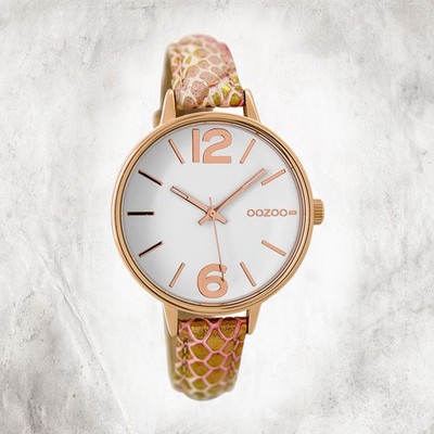 Oozoo Leder Damen Uhr C9481 Analog Quarzuhr Armband pink gold Timepieces UOC9481