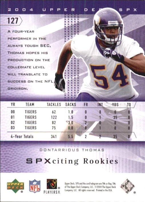 2004 SPx #127 Dontarrious Thomas RC /1650 - FB - Image 2 of 2