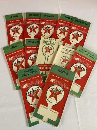Vintage 1950s-60s Lot Of 12 Texaco Gas Station A5 US Highway Road Maps Oil Sign