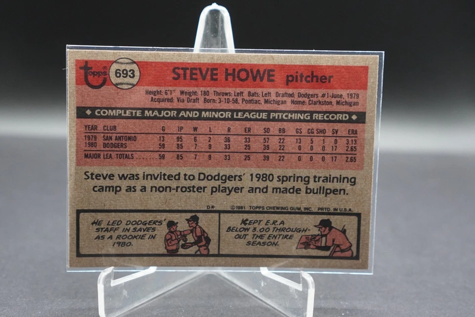 Steve Howe 1981, Topps #693 (RC), Mint condition - Image 2 of 2