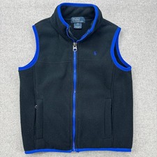 Polo Ralph Lauren Boys Fleece Vest Size 5 Black Blue Trim Pony Logo Preppy