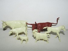 Marx Plastic Farm Animals Cream Cow Goat Lamb Foal Calf Brown Rodeo Steer Lot