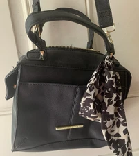 Black Steve Madden Purse w/Scarf, Handles, Removable Crossbody, Zipper Closure