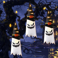 Halloween Light-Up Ghost Set of 3, Scary Face on Ghosts, Indoor Outdoor Spooky
