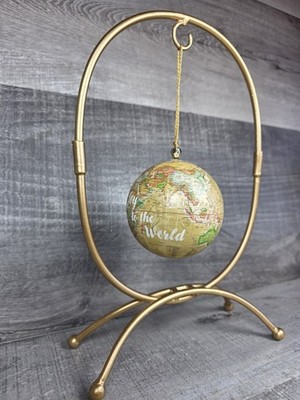 Joy To The World Globe Christmas Ornament Plastic Gold Thread Loop 3.25'' g71e