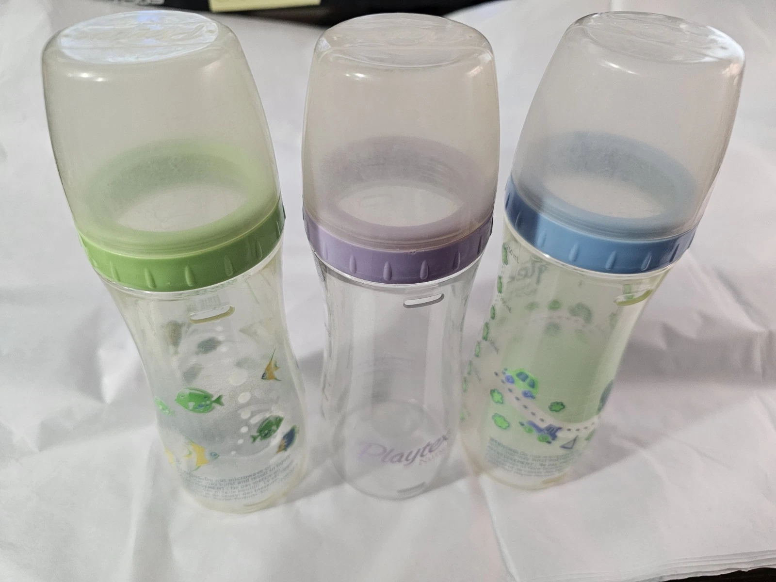 Vintage Playtex Nurser Drop In Bottles Blue Green Purple 8oz