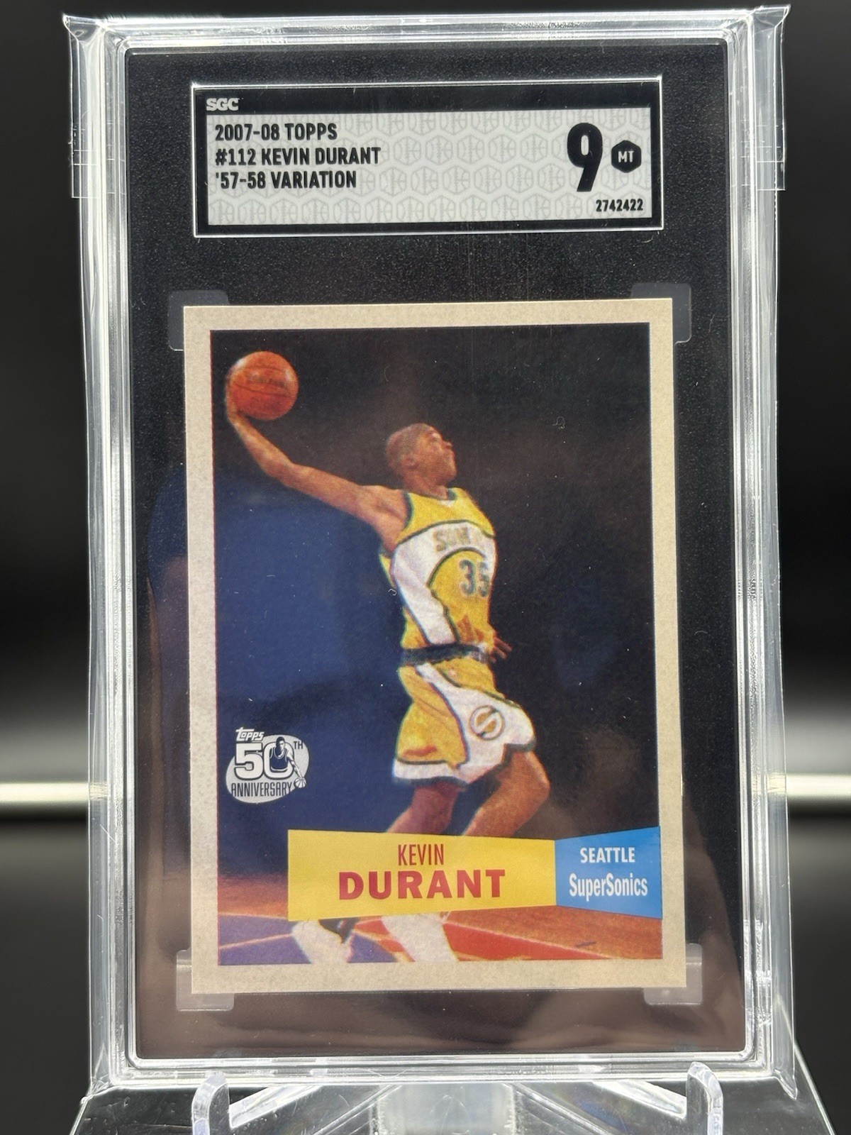 2007-08 Topps - Kevin Durant - 50th Anniversary ‘57-58 Variation No. 112 | SGC 9