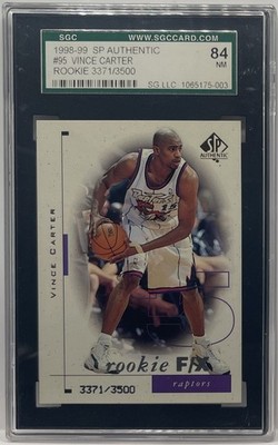 1998-99 SP Authentic #95 Vince Carter RC Rookie HOF #/3500 SGC 7 NM 84 OLD LABEL
