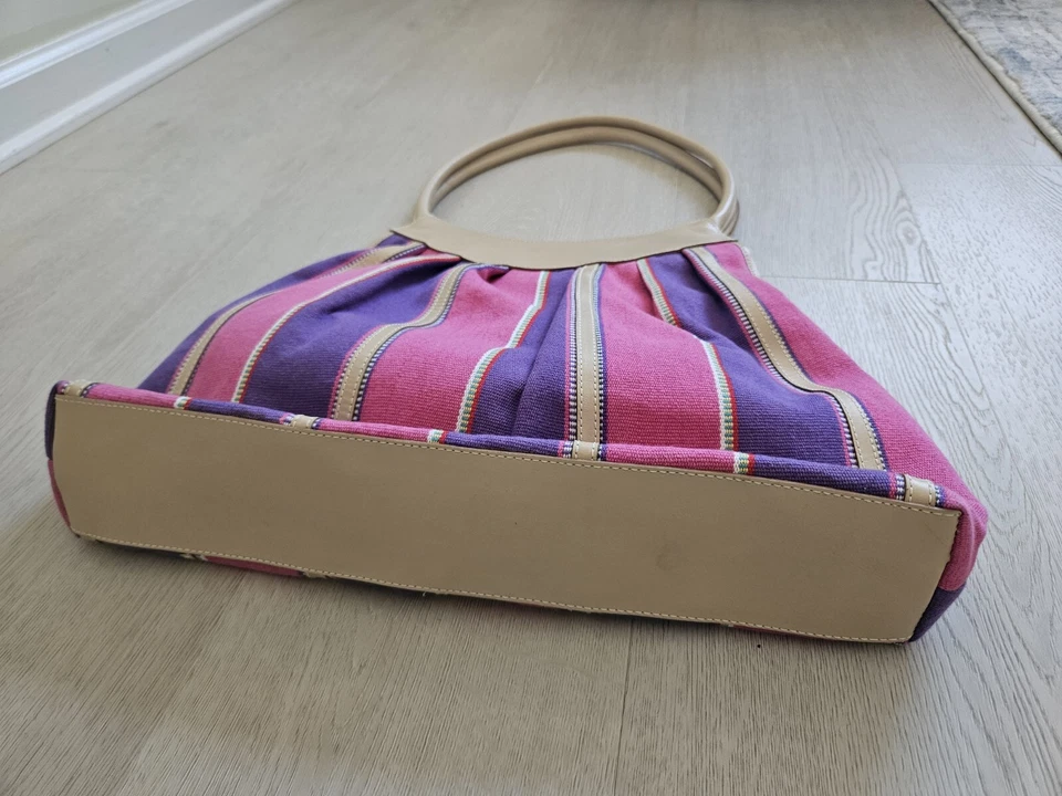 Bolso de Hombro Cartera Vintage Sharif Marc And Marc Rosa Púrpura Rayas Floral Con Cuentas Foto 3 de 4