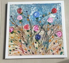 Fiori scomposti quadro moderno dipinto a mano in acrilico utilizzando le spatole