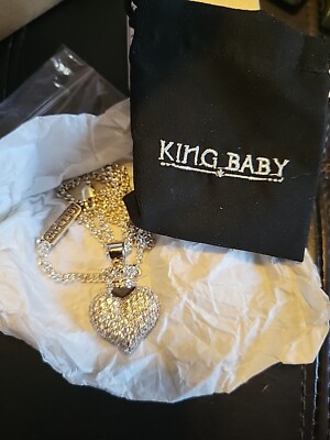 King Baby Studio Necklace LRG CZ 3D Pave Crowned Heart With Chain