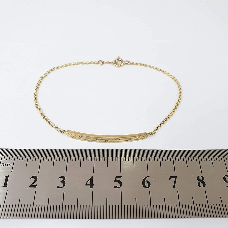 Artisan Grooved 14k Gold ID Style Bracelet Set With Diamonds, Minimalist for Her - Image 3 of 4