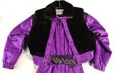 Vtg 80s 90s Purple FERA Ladies Size 8 One piece SKI SUIT Snowsuit Vest Belt