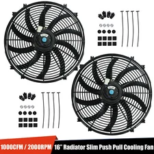 2X 16" UNIVERSAL SLIM FAN PUSH PULL ELECTRIC RADIATOR COOLING 12V 120W MOUNT KIT