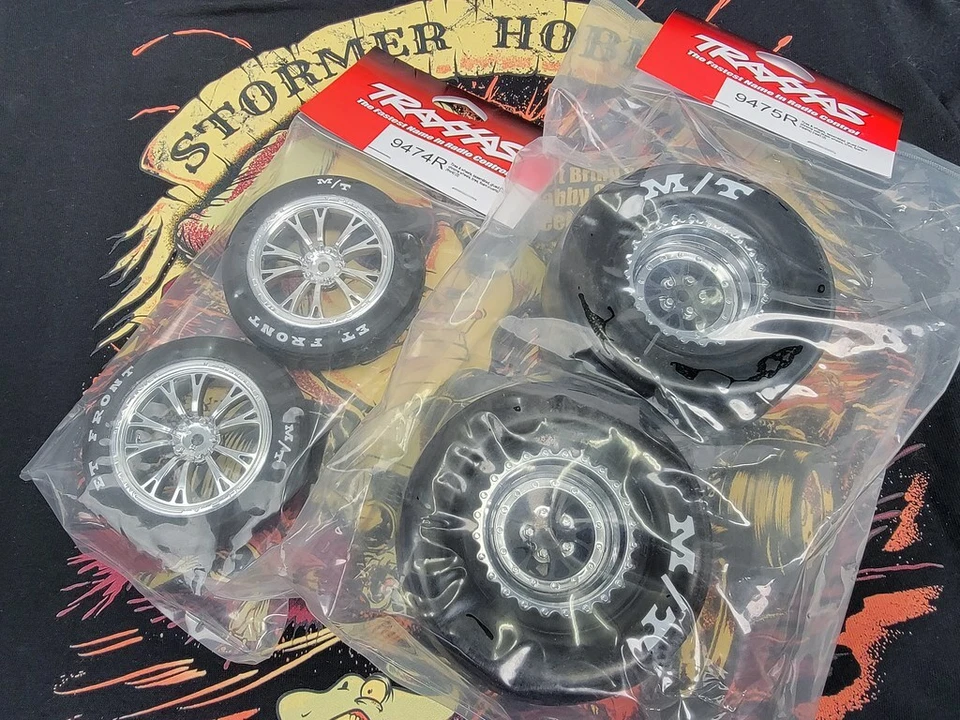 Шины и колеса Traxxas DRAG SLASH (передние и задние) 9474R 9475R на хромированных колесах - Изображение 2 из 4