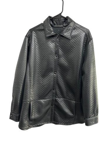 Robert Krugman Womens Quilted Faux Leather Jacket Black Large