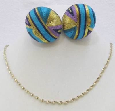 Sterling Silber goldfarbene Twist Halskette mit runden mehrfarbigen Faden Ohrringe