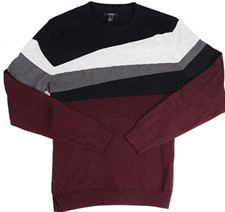 Alfani Men's Colorblock Crewneck Sweater Pullover, Burgundy/Black, XL
