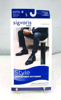 Sigvaris 832CMSM42 Kompressions Kniestrümpfe 20-30 mmHg Schwarz Karo-Muster Neu