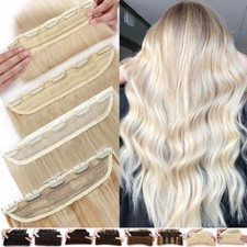 Thick 100 Real Remy Human Hair Extensions Clip In One Piece Half Head Blonde US