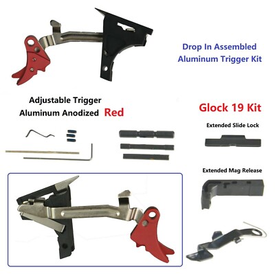 Lower Part Kit W Al Red Adj Trigger N Extended Release & Slide Lock F Glock 19