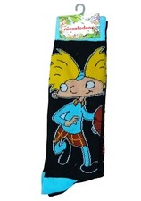 Nickelodeon Hey Arnold Socks Mens Size 6-12 Black Graphic Mid Calf 2 Pairs