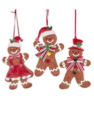 Set of 3 GINGERBREAD BOY & GIRL Christmas Ornaments, by Kurt Adler
