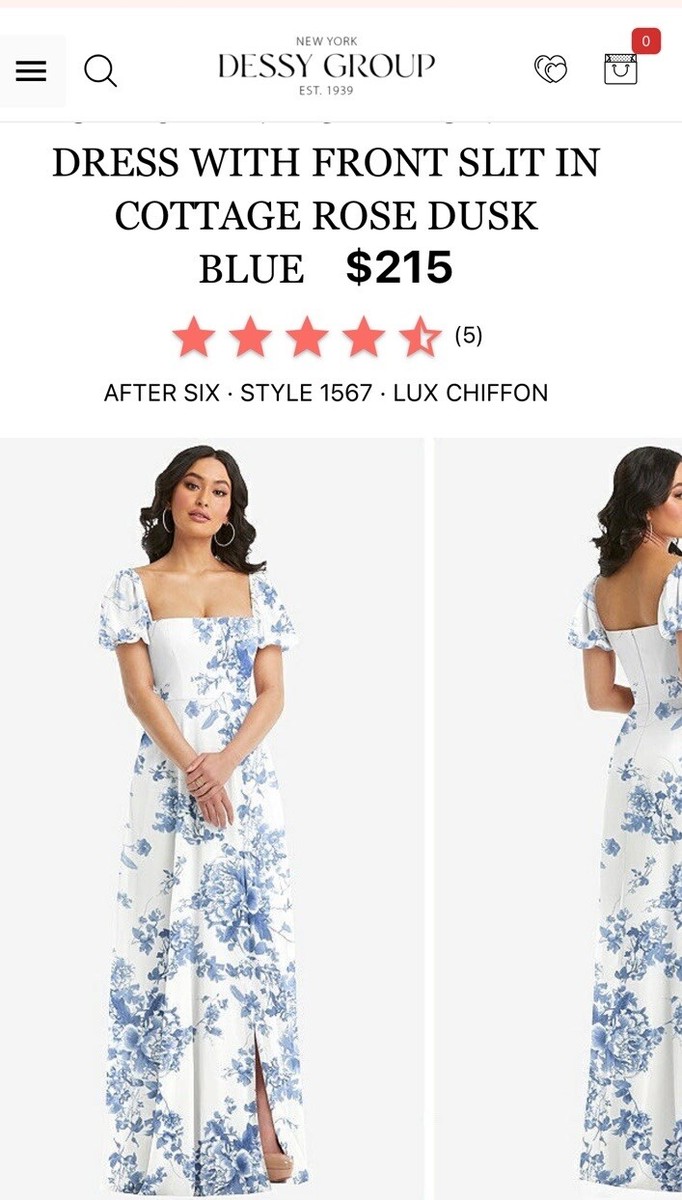 Dessy After Six 1567 Gown 8 Cottage Rose Blue Chiffon Floral Bridesmaid  $215 | eBay