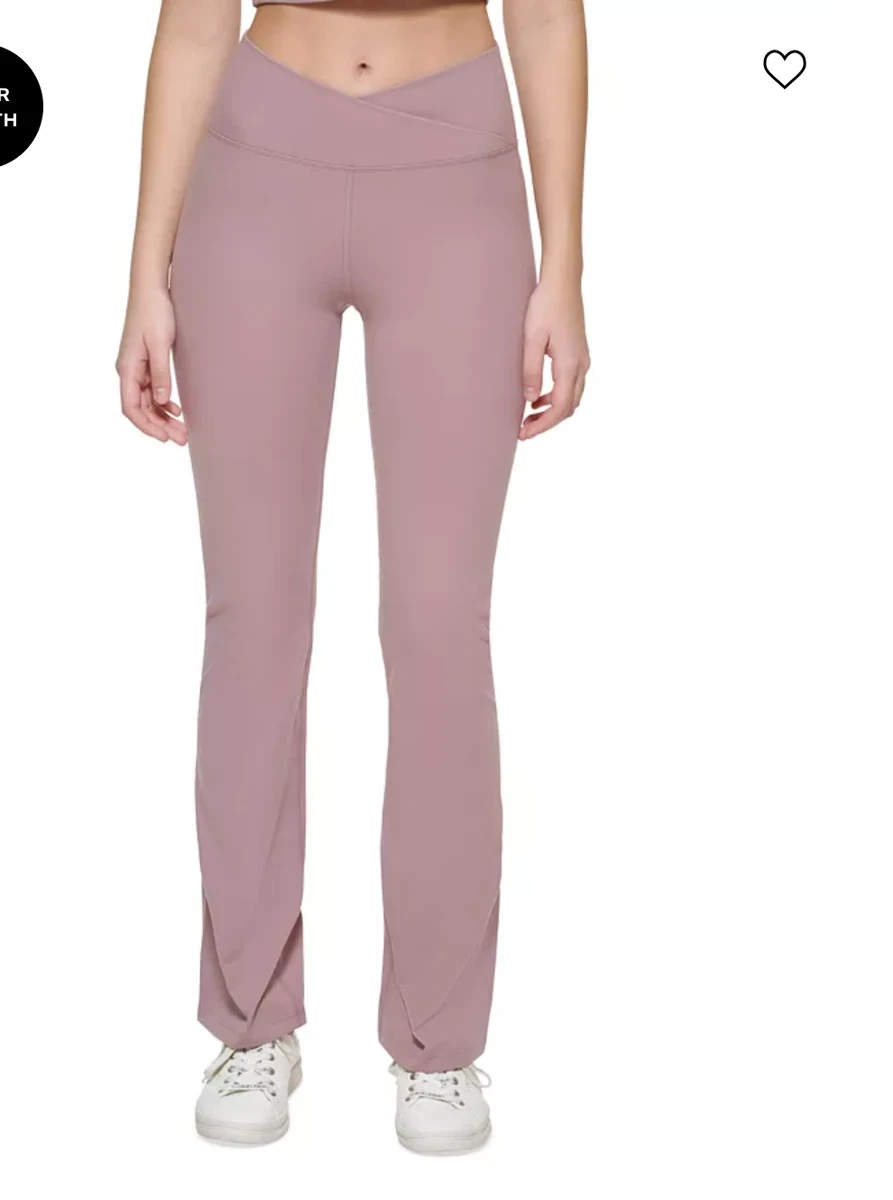 NWT CALVIN KLEIN Performance Women's Crossover Waist Flare Leggings Mauve  Sz L