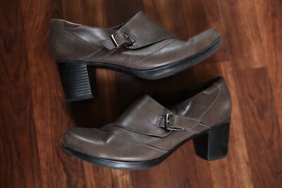 Clarks Women's Scheme Oyster Boot Size 9.5 Block Heel Shootie Brown Leather Shoe