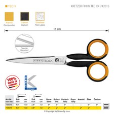 KRETZER FINNY TEC XX 742015 - SCISSORS FOR DIFFICULT FABRICS LENGTH 6"/15 CM