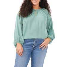 NWT New 89 Vince Camuto Keyhole Rumple Satin Teal Blouse Size 2X