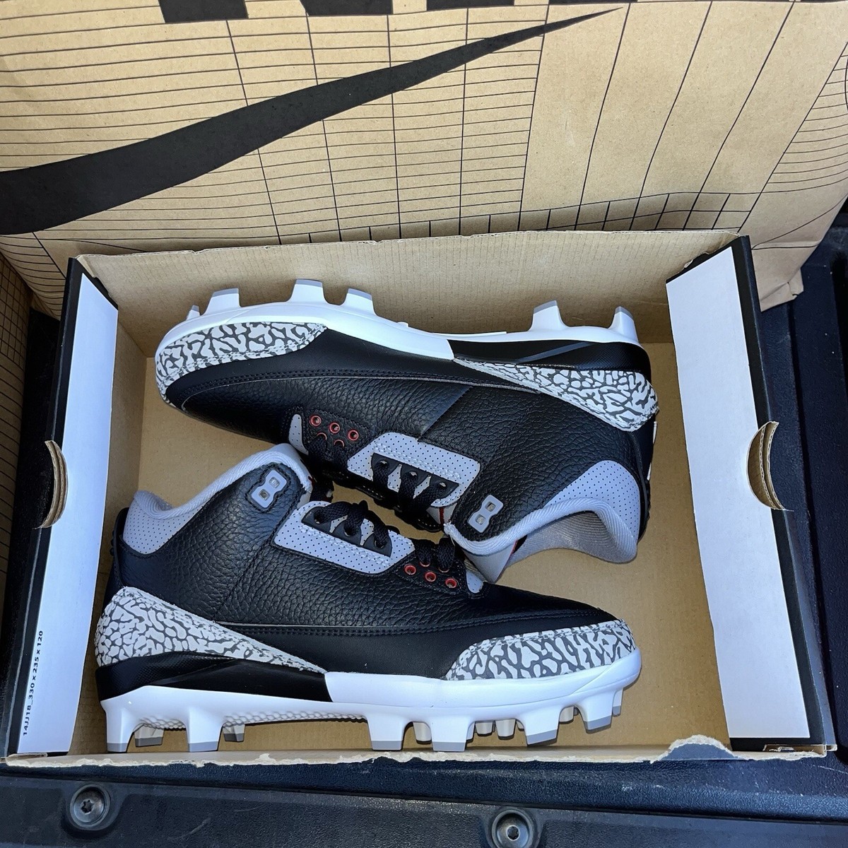 NEW Nike Air Jordan 3 Retro MCS NBY Black Cement Cleats NEW Nike Air Jordan 3 Retro MCS NBY Black Cement Cleats