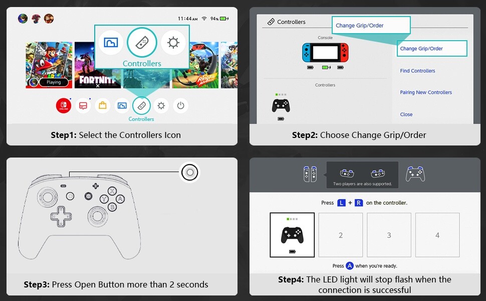 Switch Pro Wireless Controller Colors RGB Lights BackButton