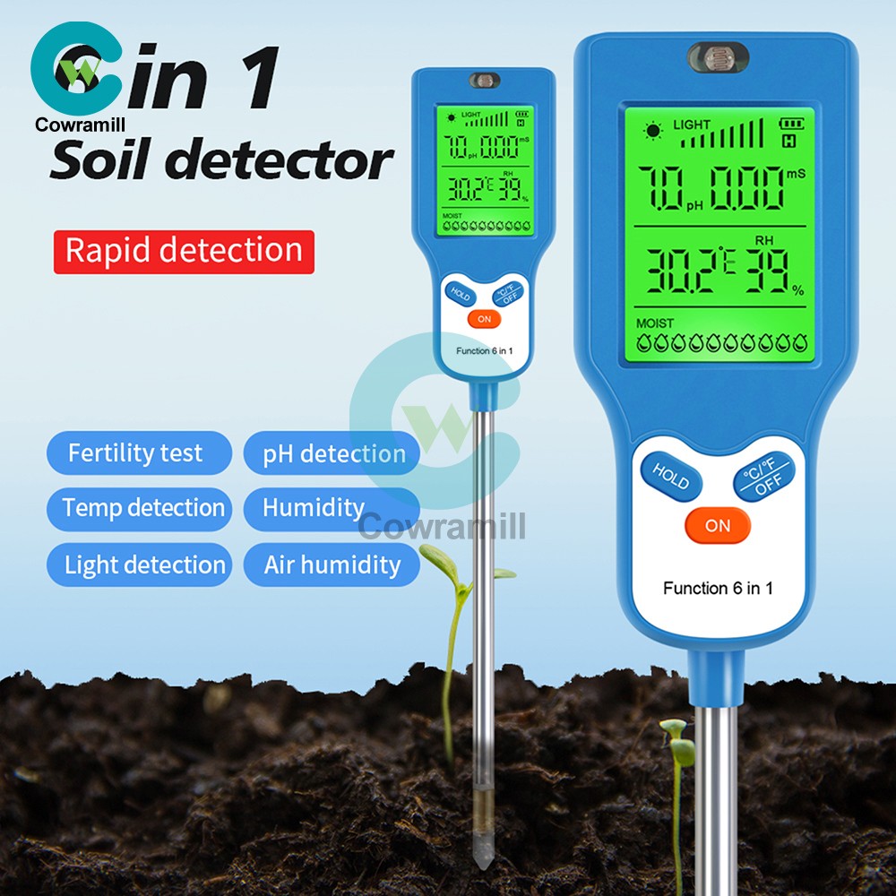6 IN 1 Digital PH Tester LCD Soil Moisture Fertility Sunlight Temperature Tester