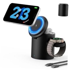 Foldable Magnetic 3 in 1 Wireless Charger Stand for iPhone Watch AirPods Black