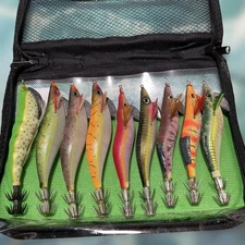 Yozuri Egi 9 piece set, 4 pieces size 3.5, 5 pieces size 3.0, with case, Yozuri