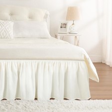 RIMELA White Bed Skirt Queen Size 12 Inch Drop, Wrap Around Elastic Adjustabl...